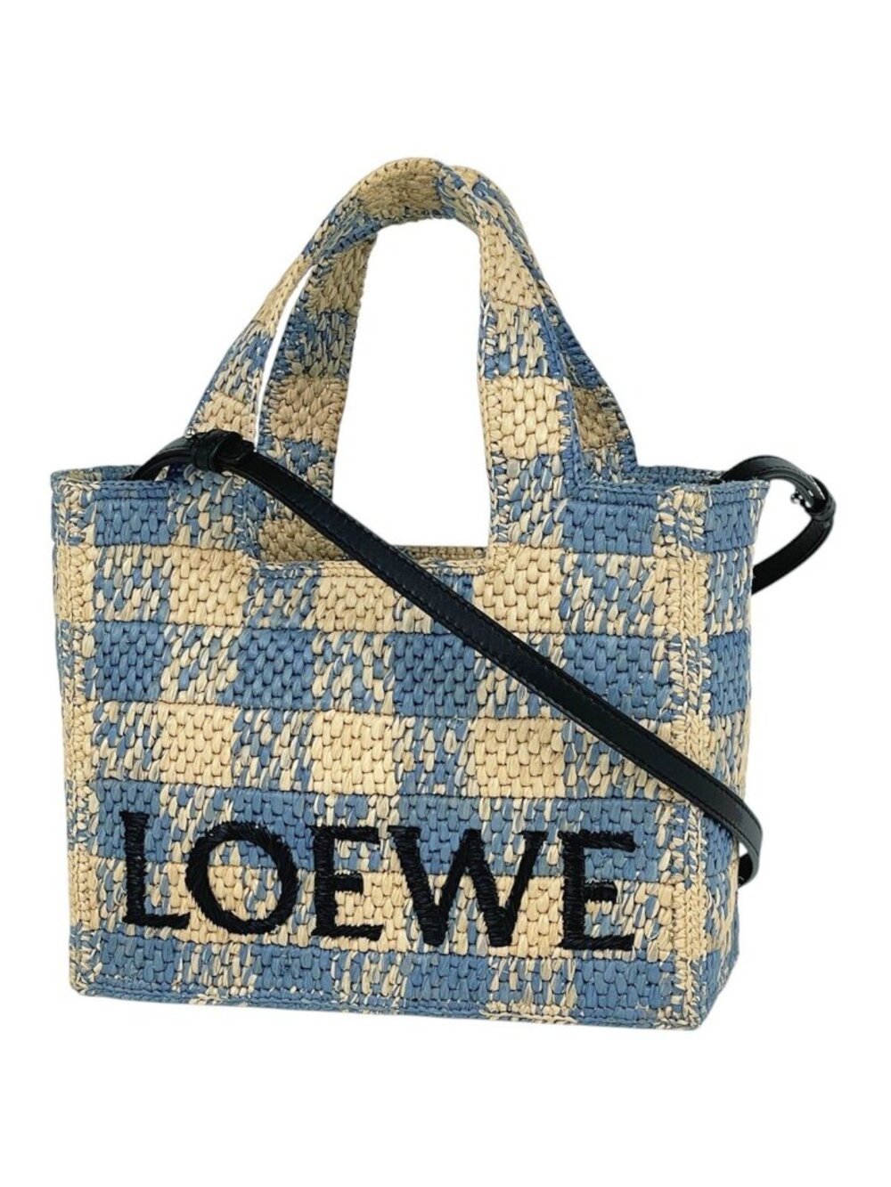 Loewe Font Tote Bag Small 2-Way Raffia Beige Blue
